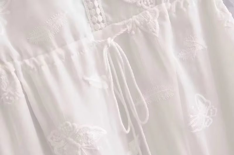 Butterfly Embroidered Off-Shoulder Chiffon Dress - Image 4