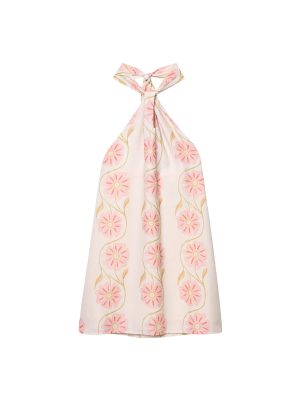 Summer Linen Halter Dress with Printed Design