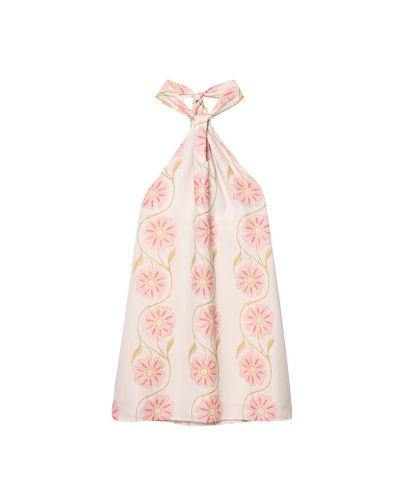 Summer Linen Halter Dress with Printed Design