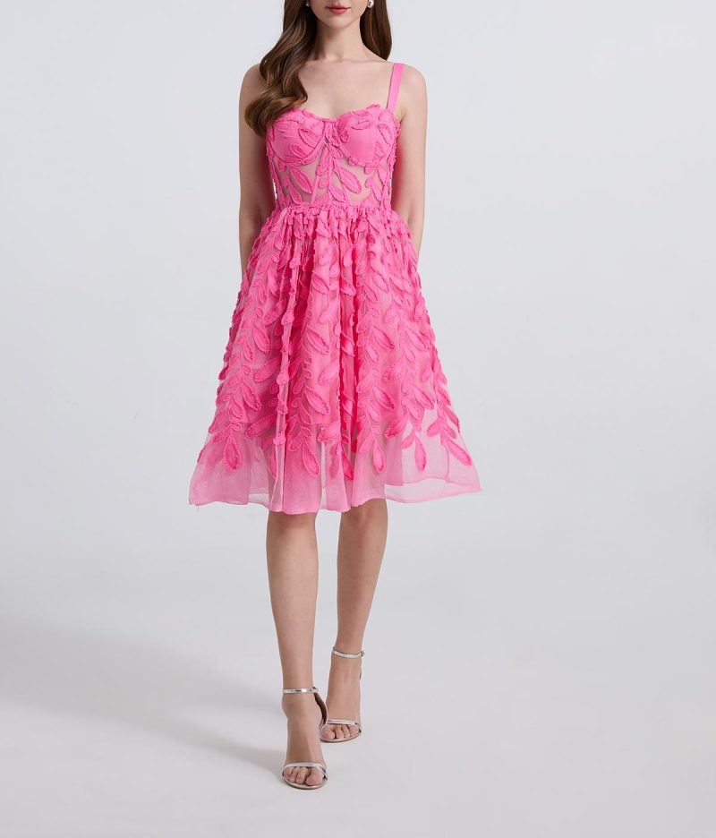 Embroidered Lace Chiffon Layered Halter Dress