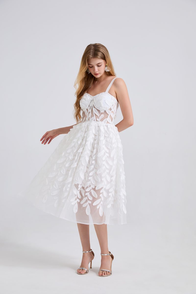 Embroidered Lace Chiffon Layered Halter Dress - Image 3