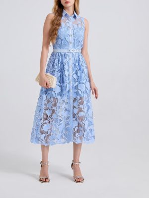 Sleeveless Shirt Collar High Waist A-Line Dress