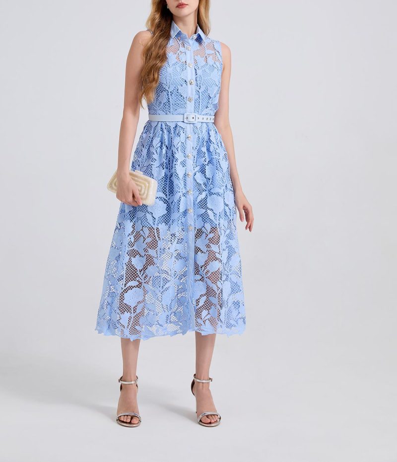 Sleeveless Shirt Collar High Waist A-Line Dress
