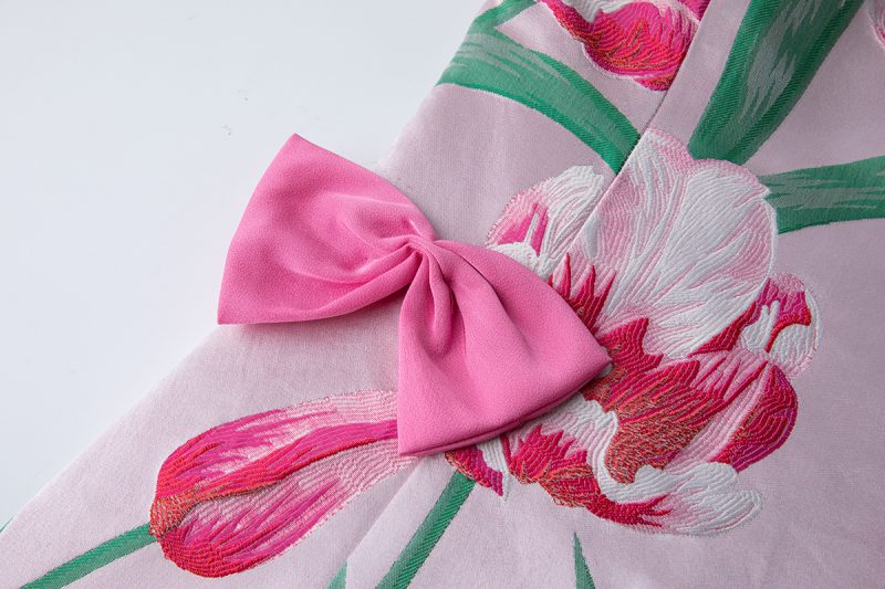 Luxury Jacquard Bow Pearl Strap A-Line Dress - Image 3