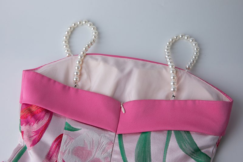 Luxury Jacquard Bow Pearl Strap A-Line Dress - Image 4