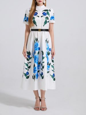 Summer Fitted A-Line Dress with Belt