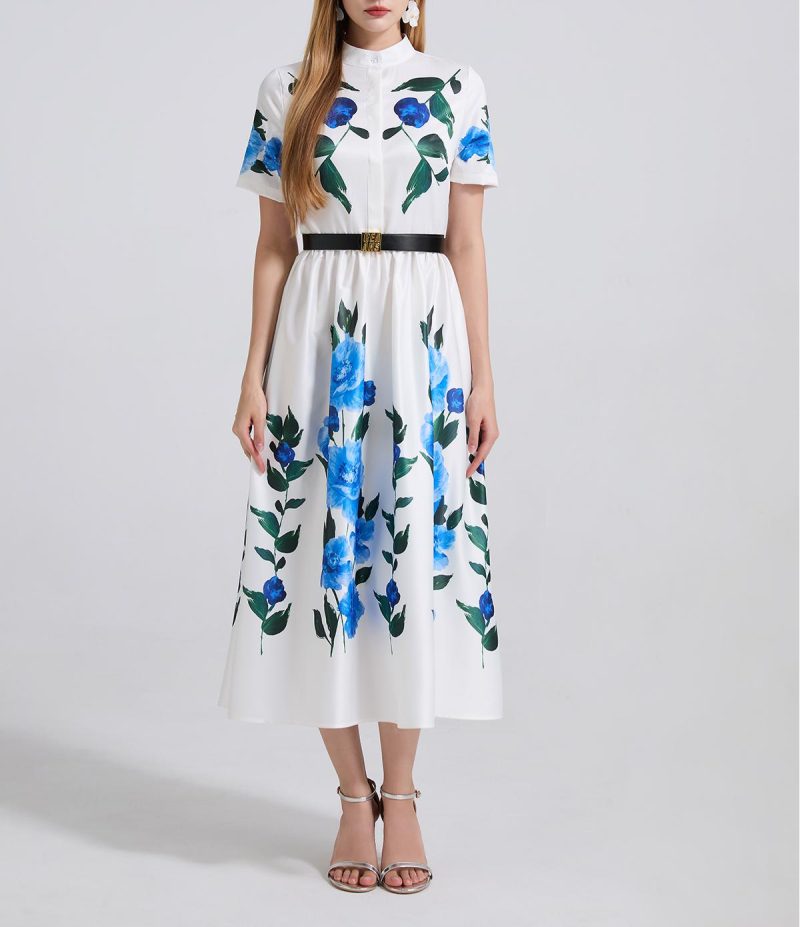 Summer Fitted A-Line Dress with Belt