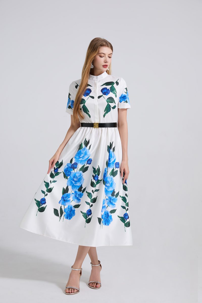 Summer Fitted A-Line Dress with Belt - Image 2