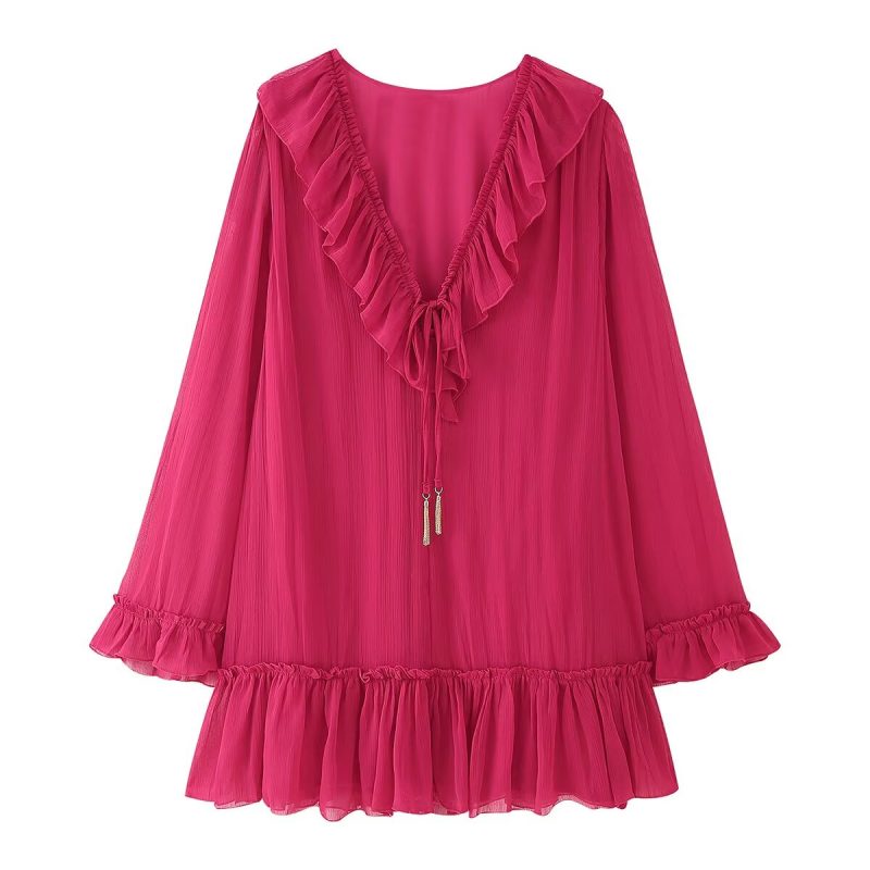 French Lace-Up Tassel Loose Summer Dress