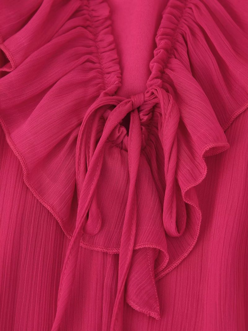 French Lace-Up Tassel Loose Summer Dress - Image 3