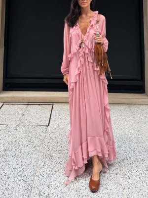 Ruffled Tie Waist Chiffon Layered Dress