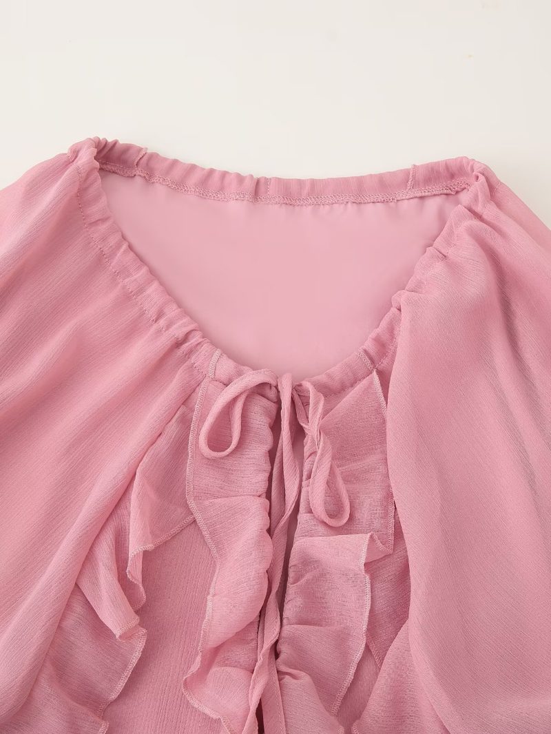Ruffled Tie Waist Chiffon Layered Dress - Image 3
