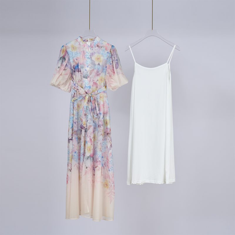 Elegant Printed Short Sleeve Long Dress - Image 2
