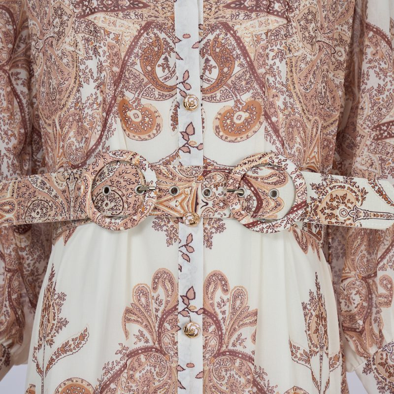 Elegant Printed V-Neck Belted Maxi Dress - Image 4