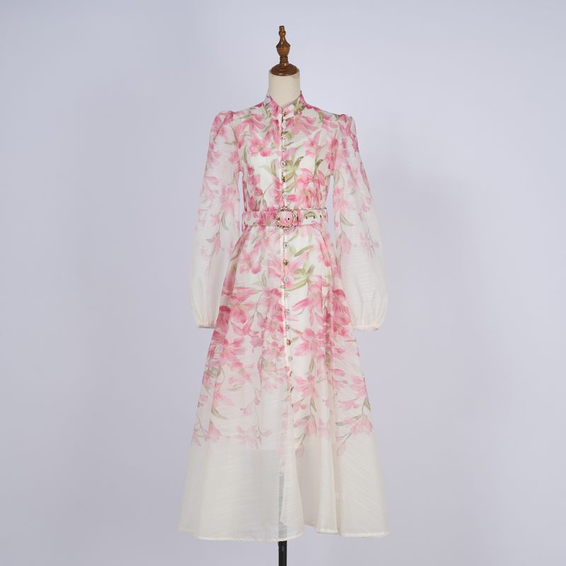 Silk Hemp V-Neck Buttoned Vacation Dress