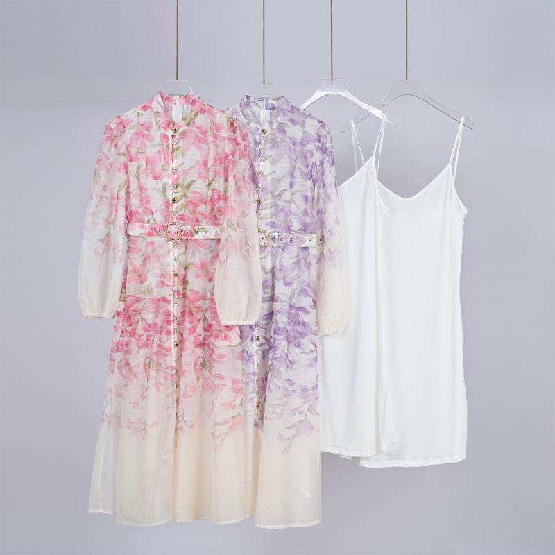 Silk Hemp V-Neck Buttoned Vacation Dress - Image 2