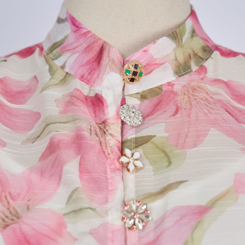 Silk Hemp V-Neck Buttoned Vacation Dress - Image 3