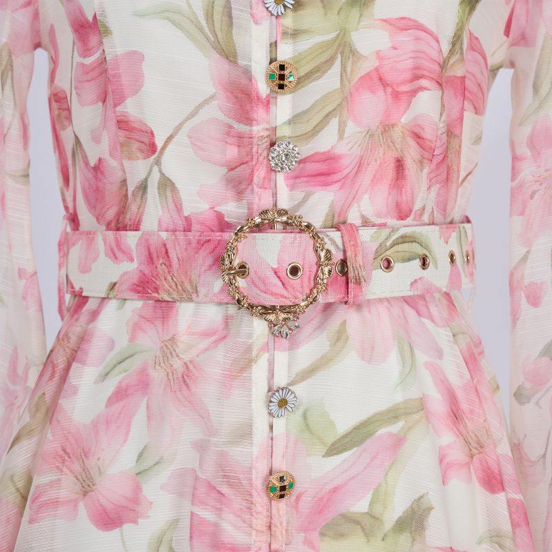 Silk Hemp V-Neck Buttoned Vacation Dress - Image 4