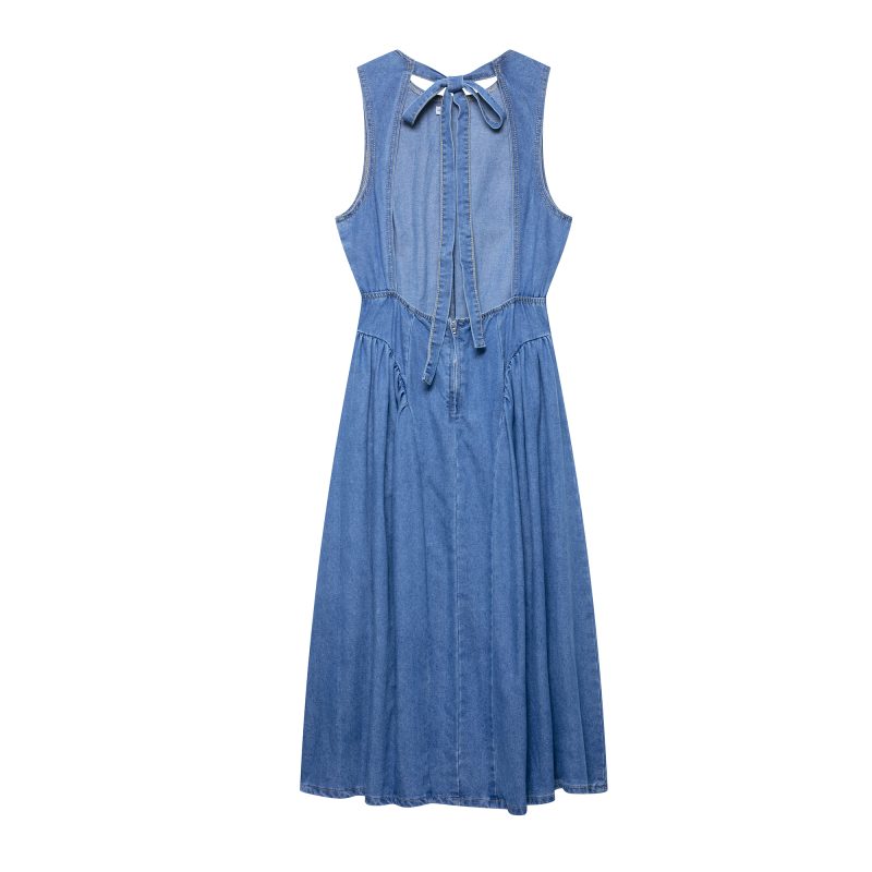 High Waist Lace-Up Denim Dress for Women - Image 2