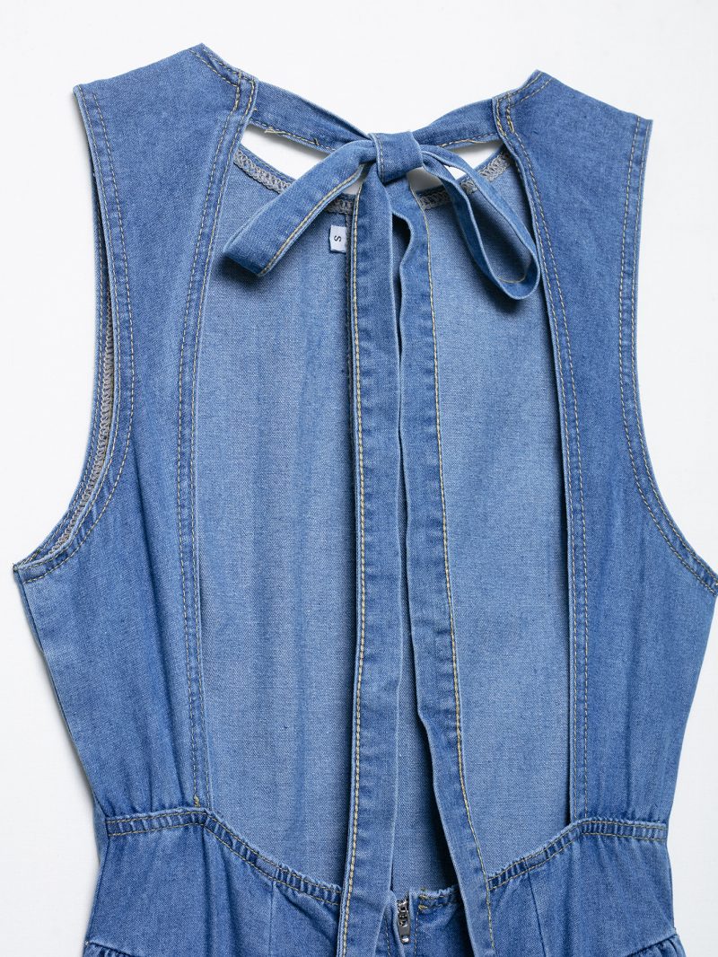 High Waist Lace-Up Denim Dress for Women - Image 3