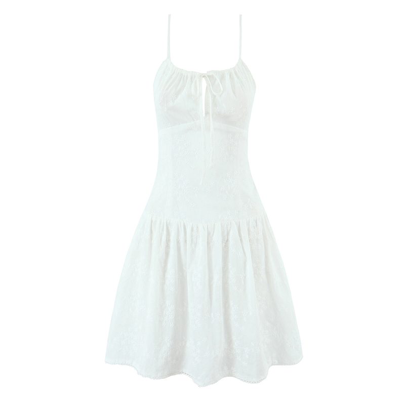 Retro French Square Collar Embroidered Lace Dress - Image 2