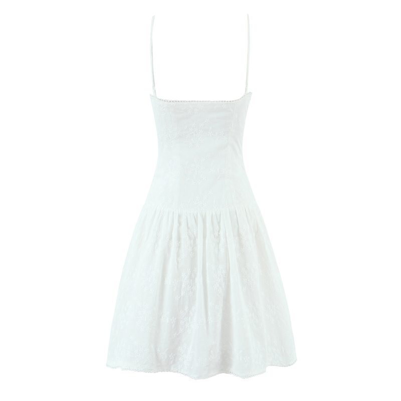 Retro French Square Collar Embroidered Lace Dress - Image 3