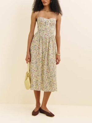 Backless Floral Strap Dress with Bow Detail