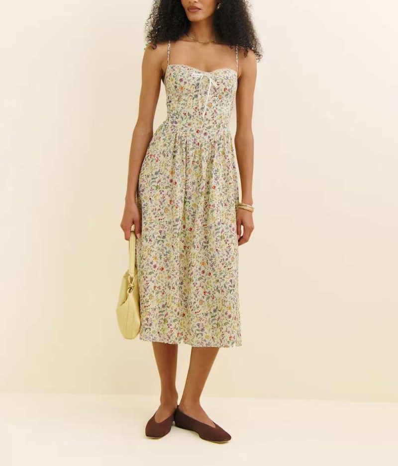 Backless Floral Strap Dress with Bow Detail