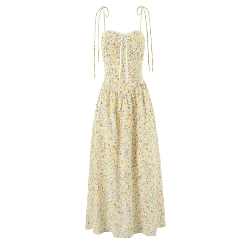 Backless Floral Strap Dress with Bow Detail - Image 2