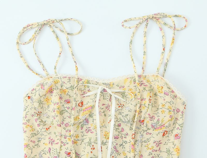 Backless Floral Strap Dress with Bow Detail - Image 3