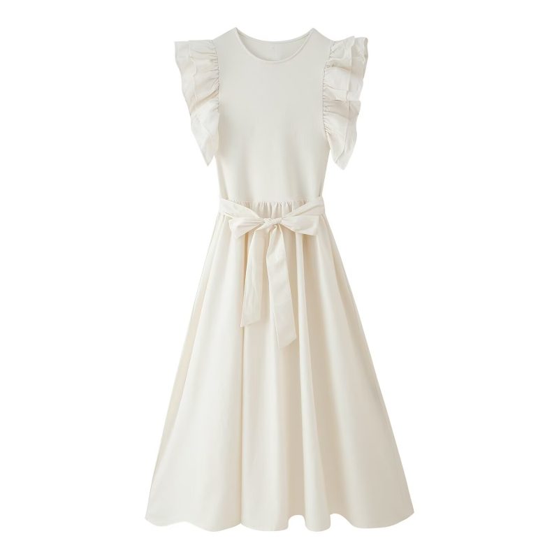 French Style Autumn Dress with Laminated Stitching - Image 2