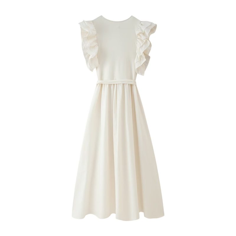 French Style Autumn Dress with Laminated Stitching - Image 3