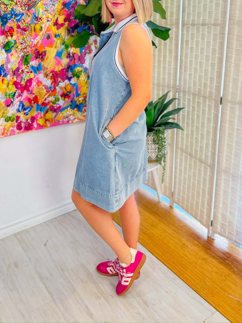 Summer Denim Sleeveless Stand Collar Casual Dress - Image 2