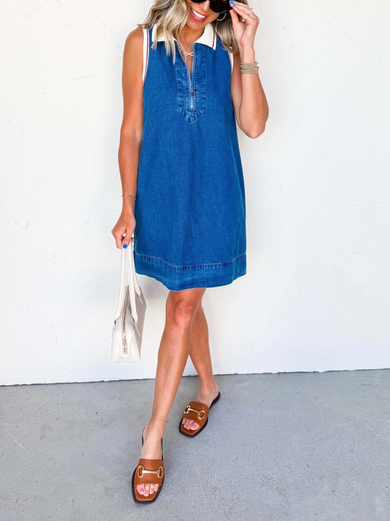 Summer Denim Sleeveless Stand Collar Casual Dress - Image 4