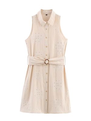Women's Summer Office Embroidered Sleeveless Cutout Dress