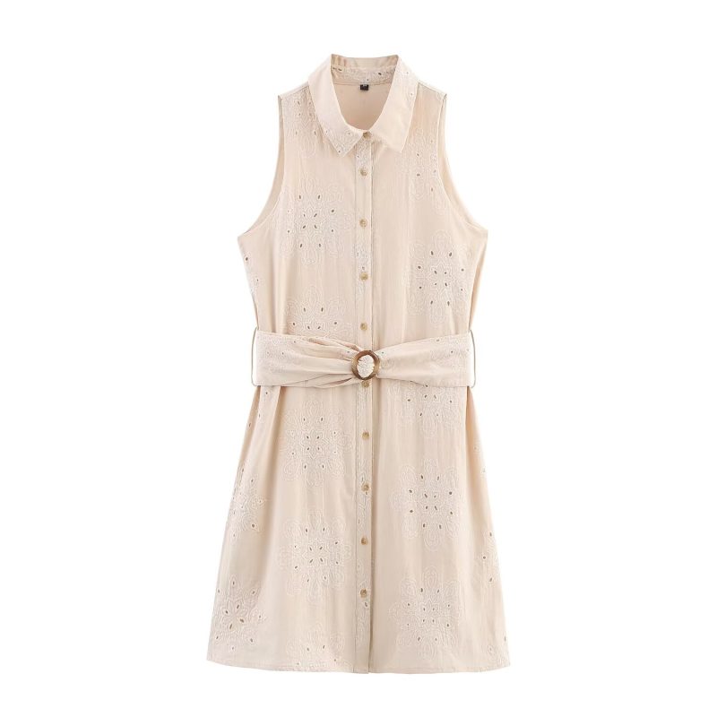 Women's Summer Office Embroidered Sleeveless Cutout Dress