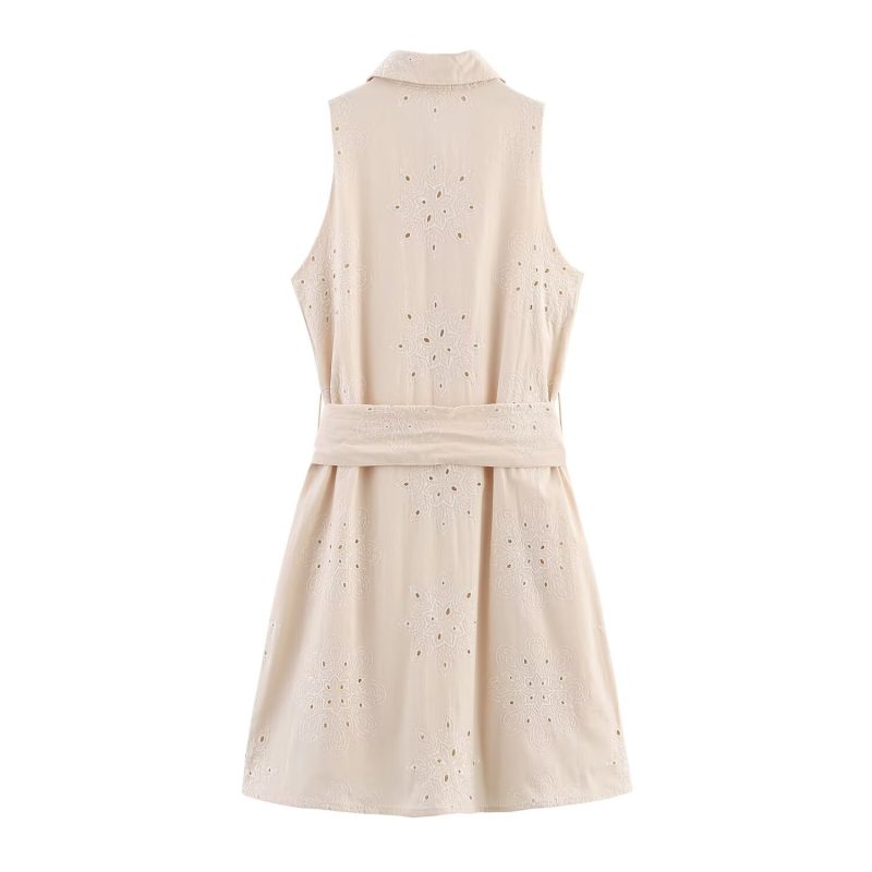 Women's Summer Office Embroidered Sleeveless Cutout Dress - Image 2