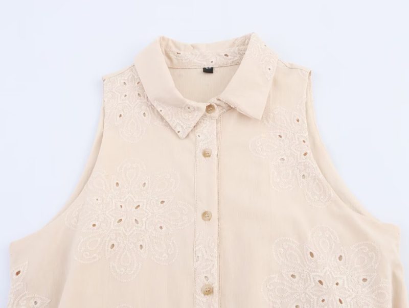 Women's Summer Office Embroidered Sleeveless Cutout Dress - Image 3