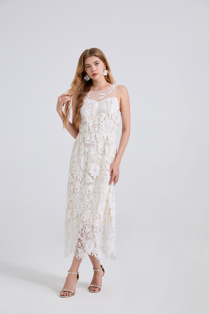 Summer Patchwork Round Neck Embroidered Lace Dress