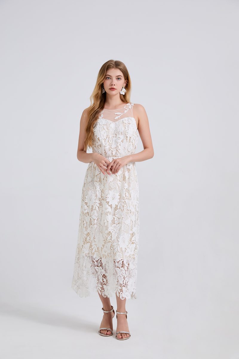 Summer Patchwork Round Neck Embroidered Lace Dress - Image 2
