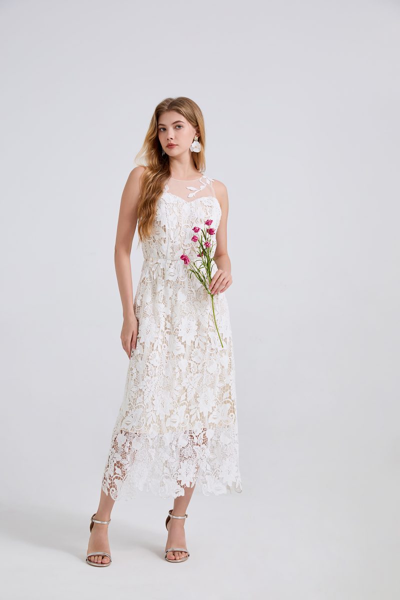 Summer Patchwork Round Neck Embroidered Lace Dress - Image 3