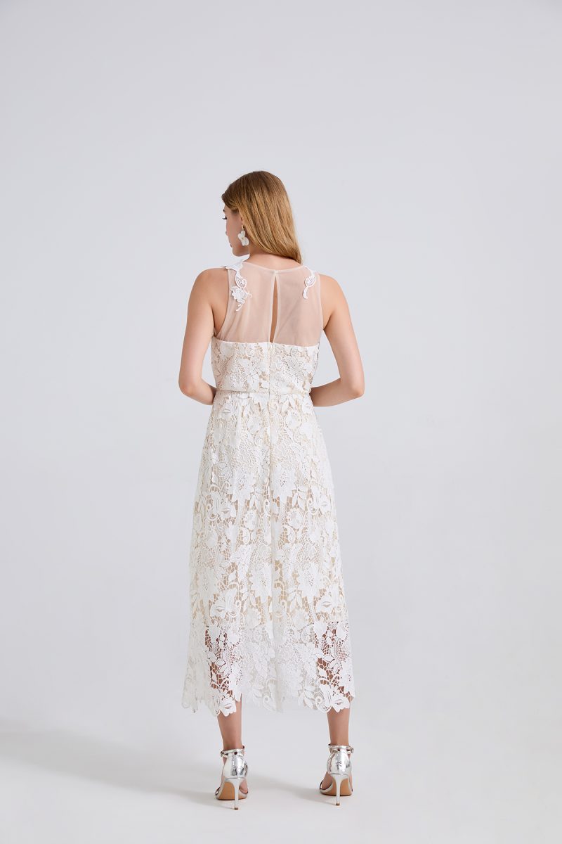 Summer Patchwork Round Neck Embroidered Lace Dress - Image 4