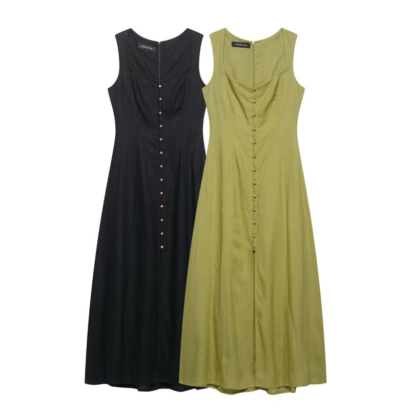 Summer Slim Fit Linen Midi Dress - Image 2