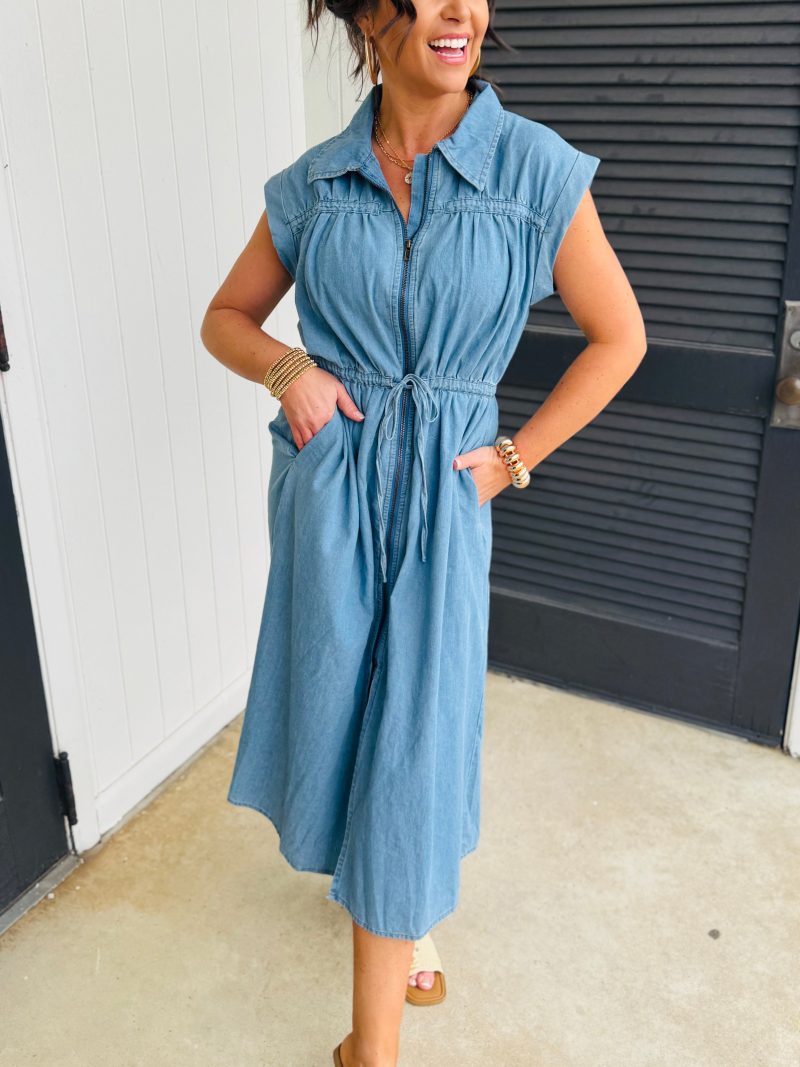 Elegant Summer Lyocell Denim Collared Dress - Image 2