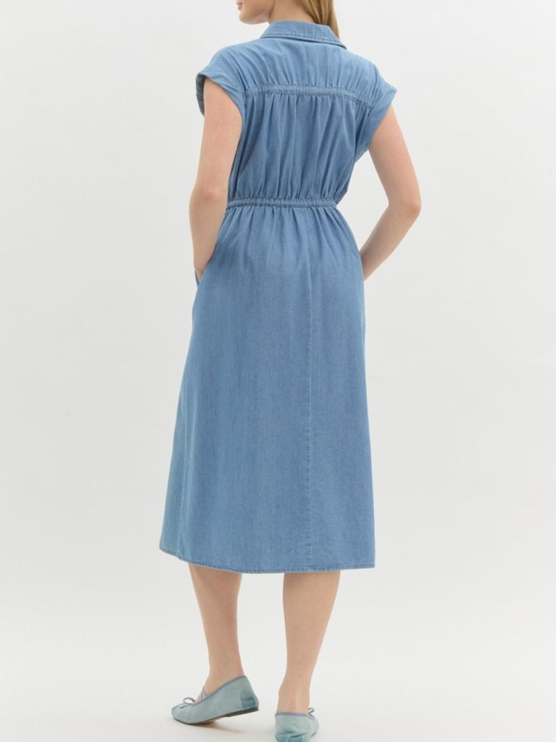 Elegant Summer Lyocell Denim Collared Dress - Image 3