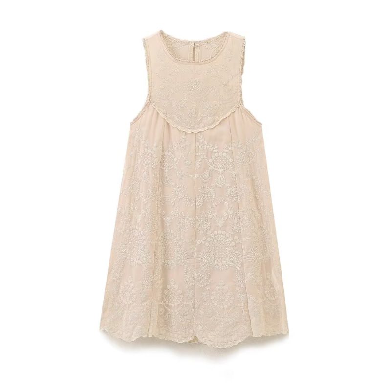 Contrast Color Embroidered Dress for Women
