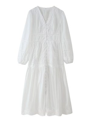 Elegant Two-Tone Lace Cutout Summer Maxi Dress