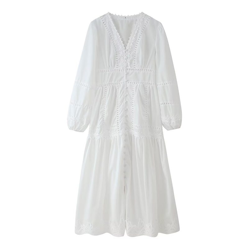 Elegant Two-Tone Lace Cutout Summer Maxi Dress