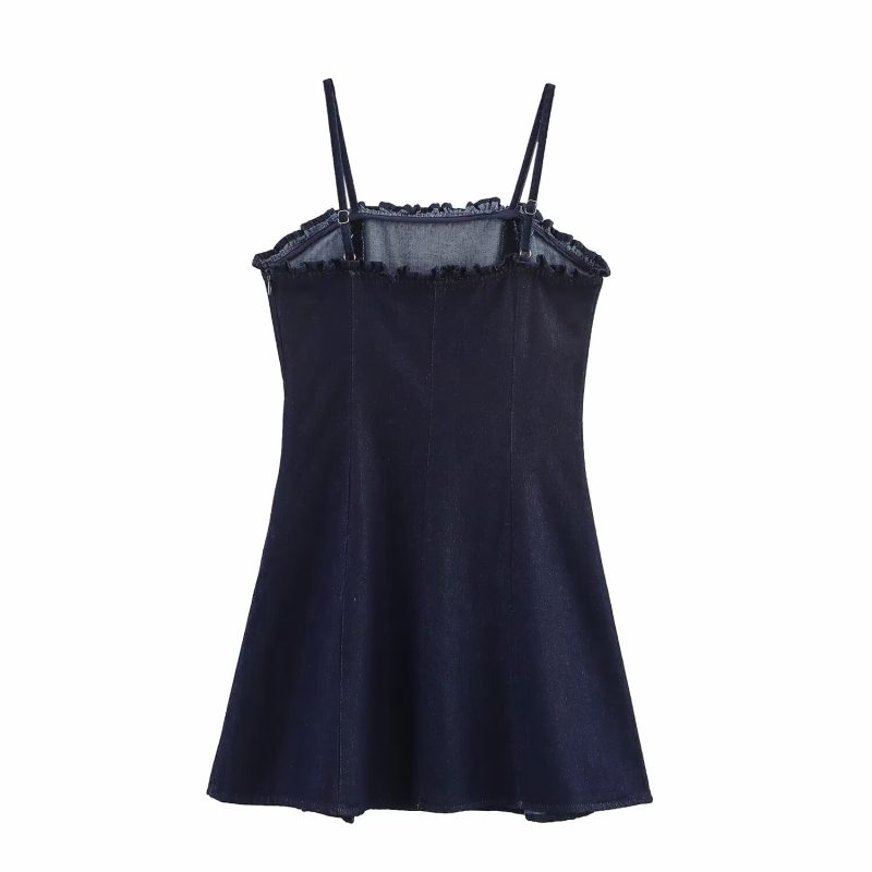 Adjustable Washed Denim Suspender Strap Shorts - Image 4