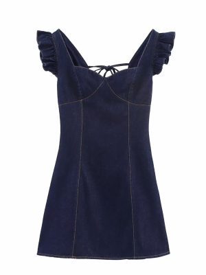 Summer Washed Denim Flying Sleeve Vest Women